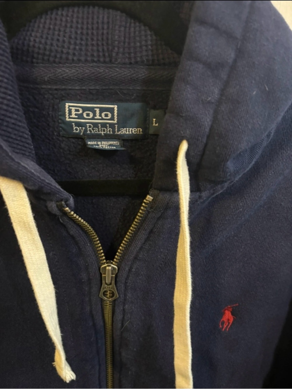 Polo by Ralph Lauren Navy Zip Sweater with Red Pony and Cream Drawstrings